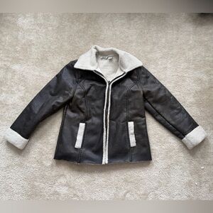 St John’s Bay Brown Faux Leather Jacket with Cream Lining L